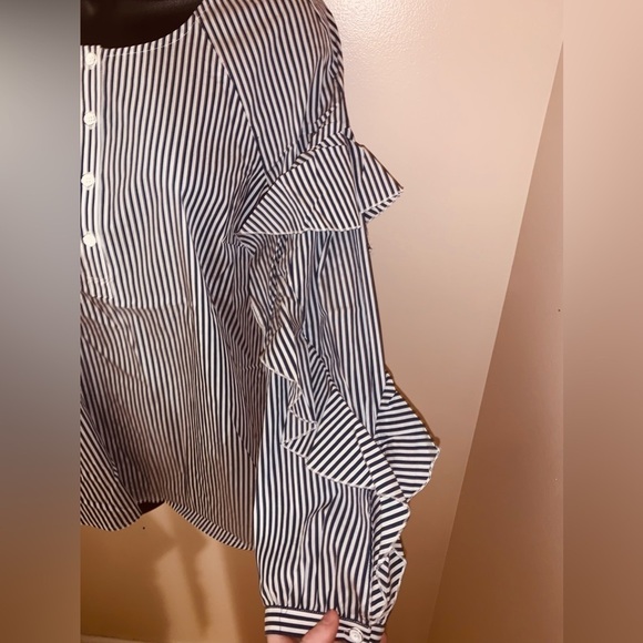7 for all Mankind Ruffle Long Sleeve Striped Blouse NWT - Picture 3 of 6